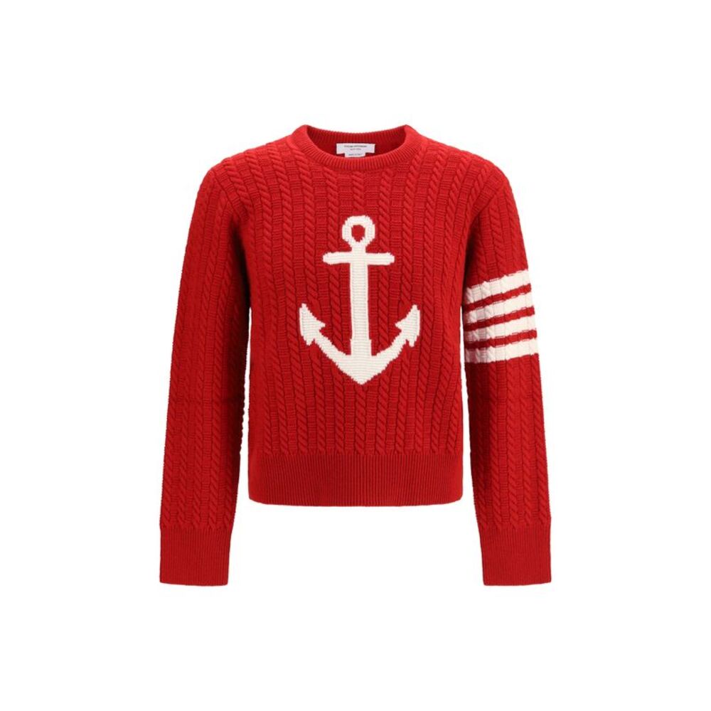 Thom Browne Men 4-Bar Merino Wool Sweater With Anchor Motif